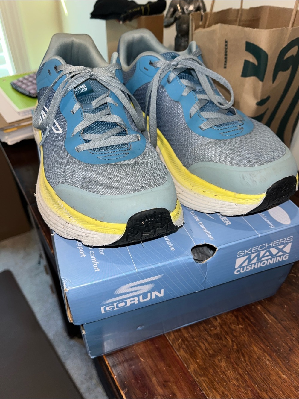 Used Blue Sketchers Max Cushion Endeavour tennis shoes walking mens 10.5 10 1/2
